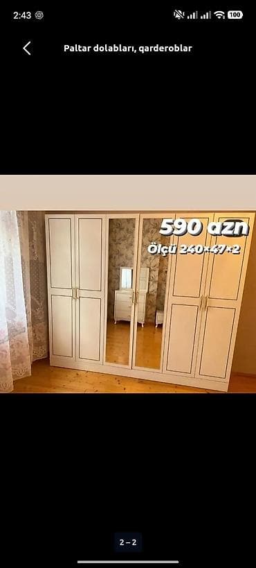 otag qapi: Yeni, 4 qapılı, Güzgülü, Ağ, Taxta, Açılan, Düz dolab — 1