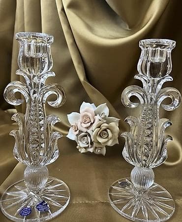 xrustal stekan olcusu: Şamdan dəsti – kəsilmiş kristal - 2 ədəd klassik dizaynlı şəffaf — 1