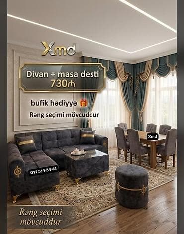 ofis stol stullari: Divan + masa dəsti — 730₼ - Komplekt: künc divan, yemək masası və 6 — 1
