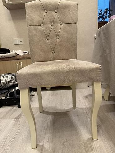 perla stul: Yumşaq oturacaqlı yemək otağı stullar 6 eded - Rəng: açıq bej/boz — 1