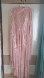 don ziyafət: Zərif pudra-çəhrayı rəngdə uzun ziyafət/gecə geyimi – pelerin — 2