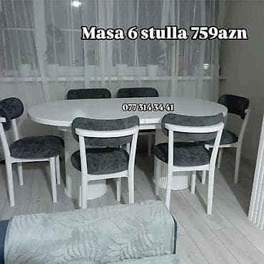 stul oturacaq: Masa və stul dəsti - Dəst: masa + 6 stul - Forma: oval və ya — 4