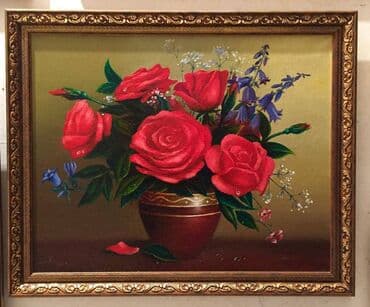 Natürmort. Rəsm əsəri profesional rəssam tərəfindən kətan üzərində