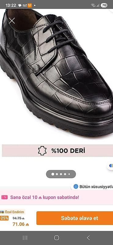 Məhsul: Kişi ayaqqabısı - Material: 100% təbii dəri - Rəng: Qara -