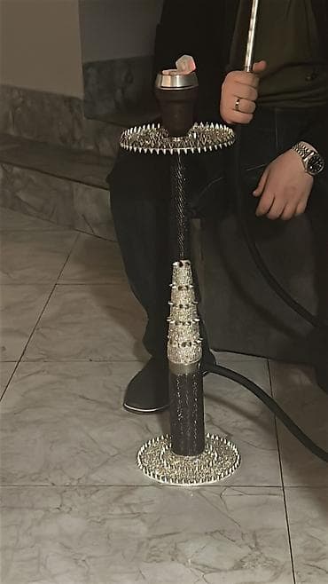 Lüks nərgilə dəsti - Dizayn: Qara gövdə üzərində metal, daşlı-bəzəkli — 1