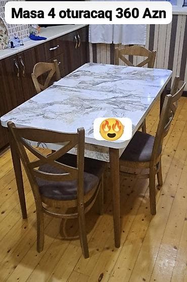 Mətbəx üçün, Açılmayan, Dördbucaq masa, 4 stul