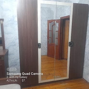 dolab paltar: Dolab – 2 qapılı, güzgülü model - Rəng: tünd ağac teksturası, krem — 1