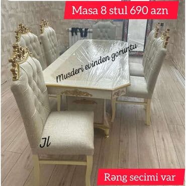 Qonaq otağı üçün, Yeni, Açılmayan, Dördbucaq masa, 8 stul
