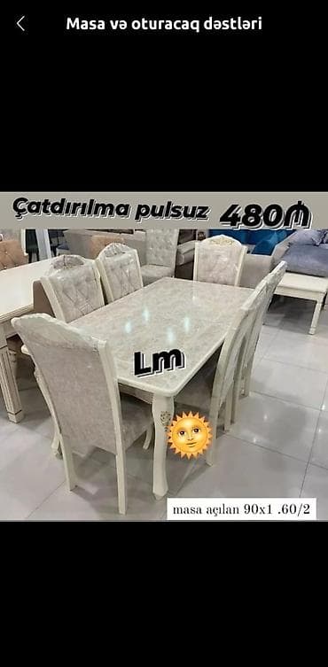Qonaq otağı üçün, Yeni, Dördbucaq masa, 6 stul