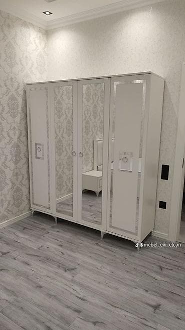 Yeni, 4 qapılı, Güzgülü, Ağ, Digər material, Açılan, Düz dolab