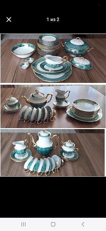versace servis: Nahar dəsti, rəng - Yaşıl, Farfor, Bohemia, 6 nəfərlik, Çexiya — 1