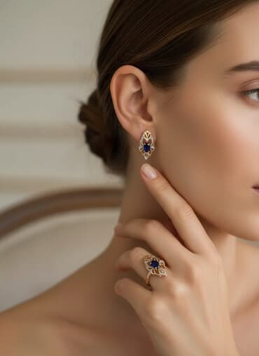 qizilin satisi qiyməti: Dəstə daxildir: Üzük, Sırğa, Sarı qızıl, 585 Əyar, 5 g — 1