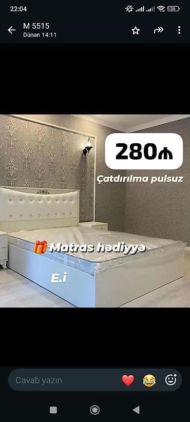 taxt tumba: Ağ dizaynda yataq dəsti – yumşaq düyməli başlıq, ikitərəfli tumbalar — 1