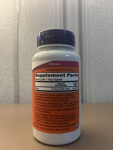 biotin: NOW Biotin 5,000 mcg – 60 vegetarian kapsul Məhsul haqqında: - Biotin — 2