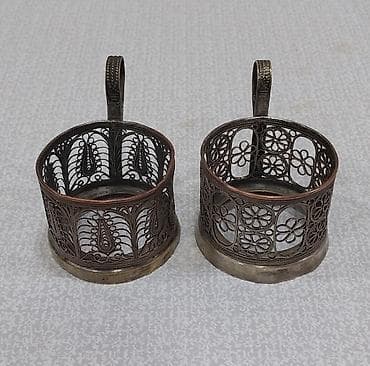 damcı: Çay dəsti, rəng - Gümüşü, Metal, 2 nəfərlik, SSRİ — 10