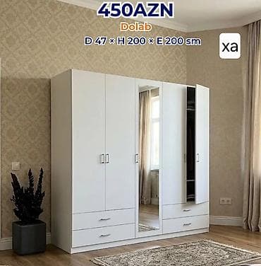 Ağ rəngli üç qapılı paltar dolabı Ölçülər: D 47 × H 200 × E 200 sm