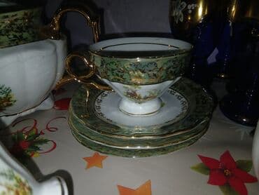 Çay dəsti, rəng - Yaşıl, Bohemia, 6 nəfərlik