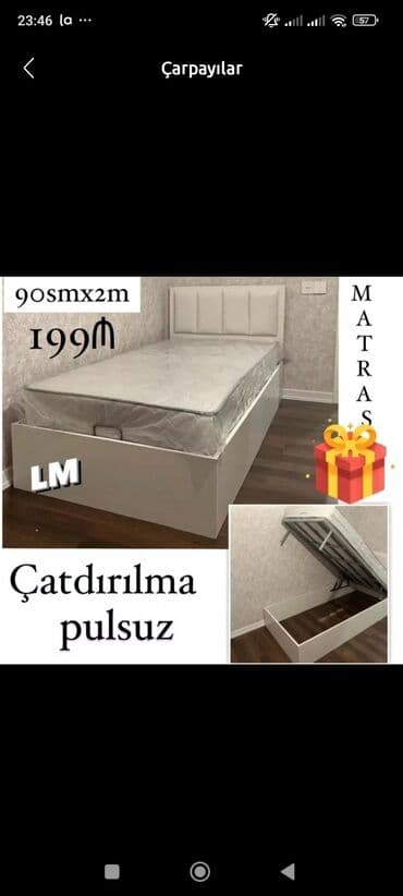Çarpayılar: Yeni, Təknəfərlik çarpayı, Bazalı, Matras ilə, Siyirməsiz, Azərbaycan — 1