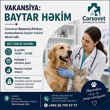 zvanok it satisi tap az: 📢 VAKANSİYA: BAYTAR HƏKİM Corsovet Baytarlıq Klinikası komandasına — 1
