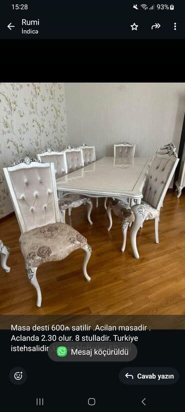 taburetka satilir: Qonaq otağı üçün, Açılan, Dördbucaq masa, 8 stul — 1