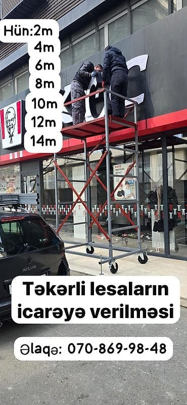 pəncərə silən aparat: Təkərli lesa (mobil iş qülləsi) icarəsi - İstifadə sahələri: fasad və — 1