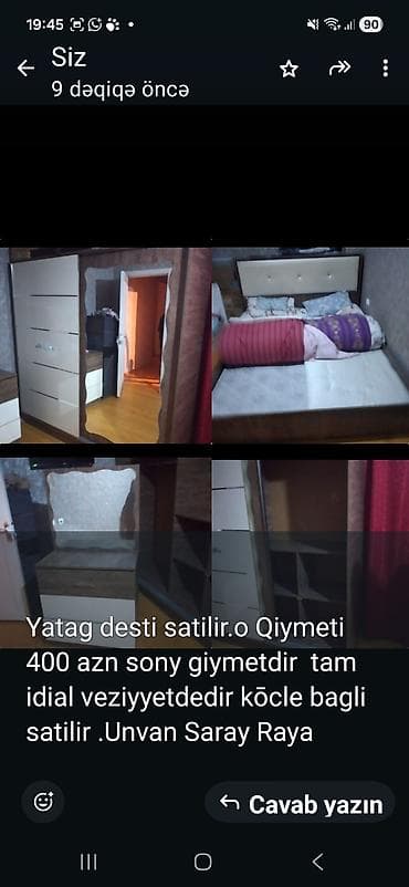 raya: Yataq otağı dəsti Tərkibi: - Yumşaq başlıqlı çarpayı - Geniş qarderob — 1