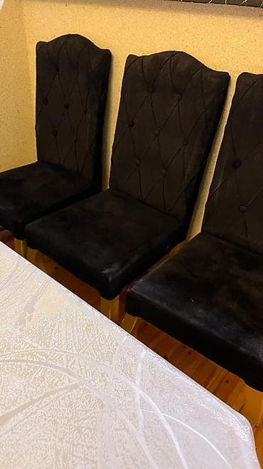 masa taxta: TƏCILI SATILIR! ⚠️ Qara rəngli yemək otağı stulları dəsti. Evdən — 3