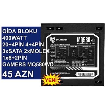 Qida Bloku “400Watt Gamers MQ580WD” ⭐400Watt 24pin 4+4pin 3xsata