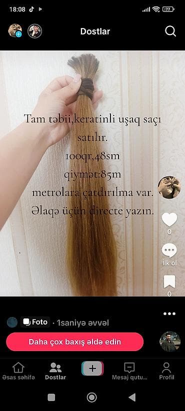 Tam təbii, keratinli uşaq saçı. - Çəki: 100 qram - Uzunluq: 48 sm - — 1