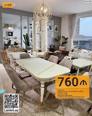 stol ustul: Məhsul: Masa dəsti (Kod: 3206) - Masa ölçüləri: açıq 90×200 sm, bağlı — 1