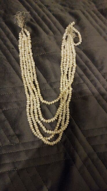 Qiymətli daşlar: Ağ rəngli mirvari formalı muncuq dəsti - Şəkildə iki ədəd ipə — 1