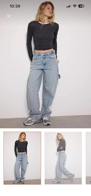 baggy jeans: Qadınlar üçün geniş kəsimli cins şalvar - Rəng: açıq mavi (yüngül — 1