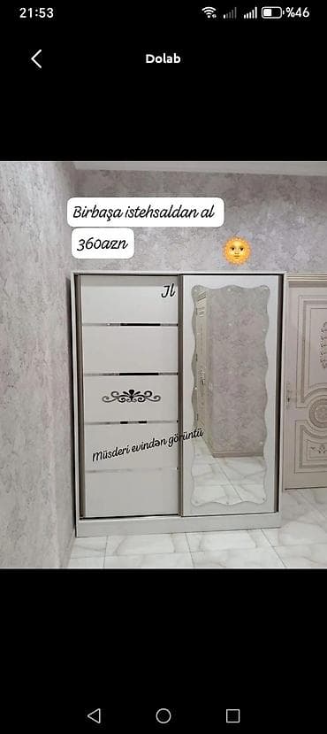Yeni, 2 qapılı, Güzgülü, Ağ, Kupe, Düz dolab