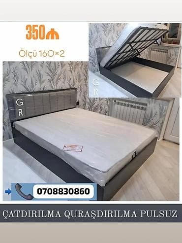 Qaldırılan taxtı (yataq bazalı) - Ölçü: 160 × 200 sm (şəkildə “160×2”