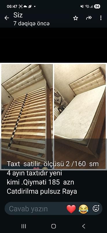 islenmis taxt: Taxt satılır. Ölçü: 200 x 160 sm. Yumşaq başlıq, taxta karkas və — 1