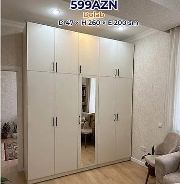 oyal ruçka: Dolab – 6 qapılı, güzgülü model Ölçülər: D 47 × H 260 × E 200 sm Rəng — 1