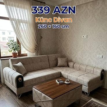 divan kafe: Künc Divan – 260 × 160 sm - Modellər: boz, açıq bej, qırmızı və digər — 2