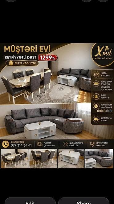 ucuz stol stul: “Müştəri evi” mebel dəsti – Xmd Mebel Dünyası Komplekt: - Masa + 6 — 1