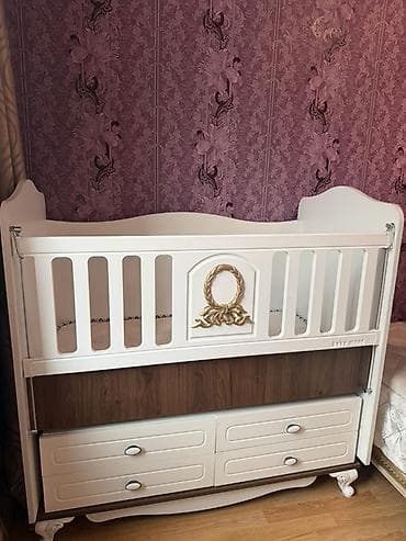 bag desti: Uşaq beşiyi – “Baby Mood” model - Rəng: ağ + qəhvəyi dekor, ön paneldə — 1