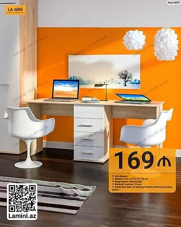 stol ev ucun: Düz masa, Stulsuz, Polkasız, Siyirməli, Sadə laminat — 1