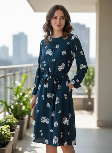 детские платья с длинным рукавом: Повседневное платье, Миди, M — 1