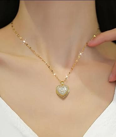 qızıl boyunbağı: 18 karat qızıl suyuna salinib rəngi getmir Qızılı rəngli ürək kolye - — 4