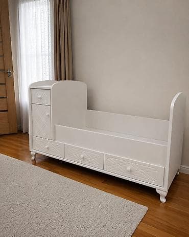 sultan tekstil: Uşaq otağı üçün çoxfunksiyalı ağ rəngli çarpayı-komod dəsti. Model — 2