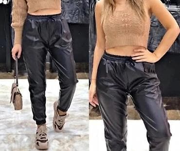 Qadınlar üçün qara rəngli şalvar - Material: dəri effektli