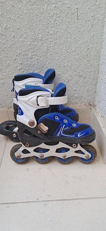 bas gitara: Uşaq üçün tənzimlənən inlayn konki (roller) - Rəng: mavi-ağ-qara - — 1