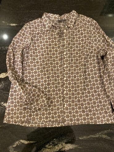 köynək qadın: Naxışlı düyməli köynək - Model: Uzunqollu, klassik yaxalı, tam ön — 1