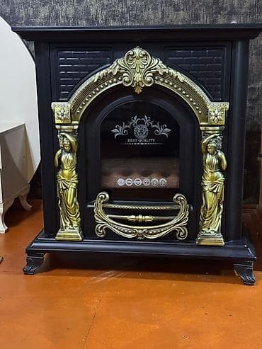 Bağ evi və bağ üçün hərşey: Klassik dizaynlı elektrik kamin - Rəng: qara korpus, qızılı dekor — 2