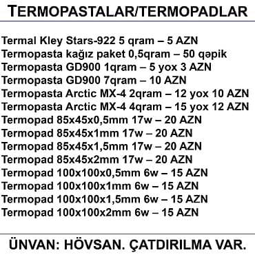termopasta: Termopastalar və Termopadlar 📍Ünvan: Bakı şəh, Suraxanı ray, Hövsan — 2