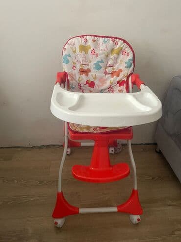 детские хлопковые футболки: Şehla…. Uşaq yemək masası/stulu - Rəng: qırmızı-ağ çərçivə, heyvan — 1