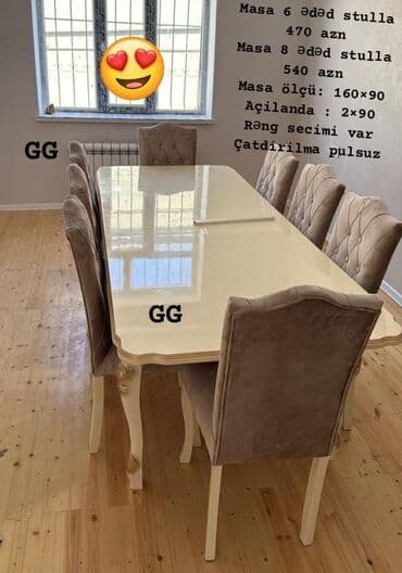 Yeni və Sifarişlə Masa 6 ədəd stulla 470 azn Masa 8 ədəd stulla 540